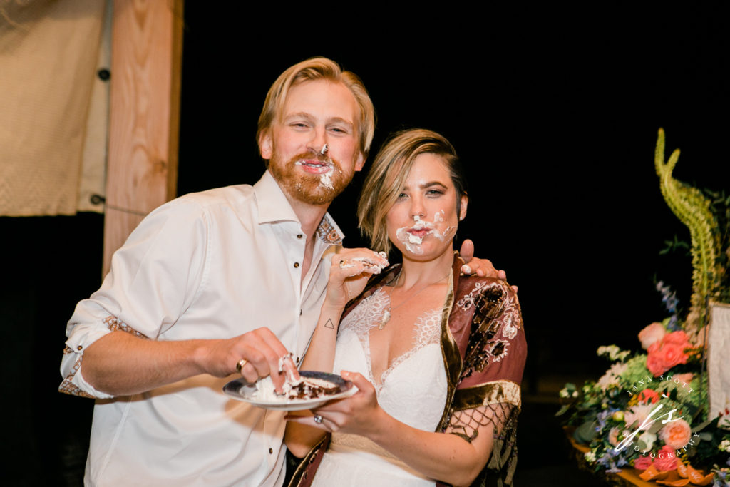 Bride and groom after cake cutting