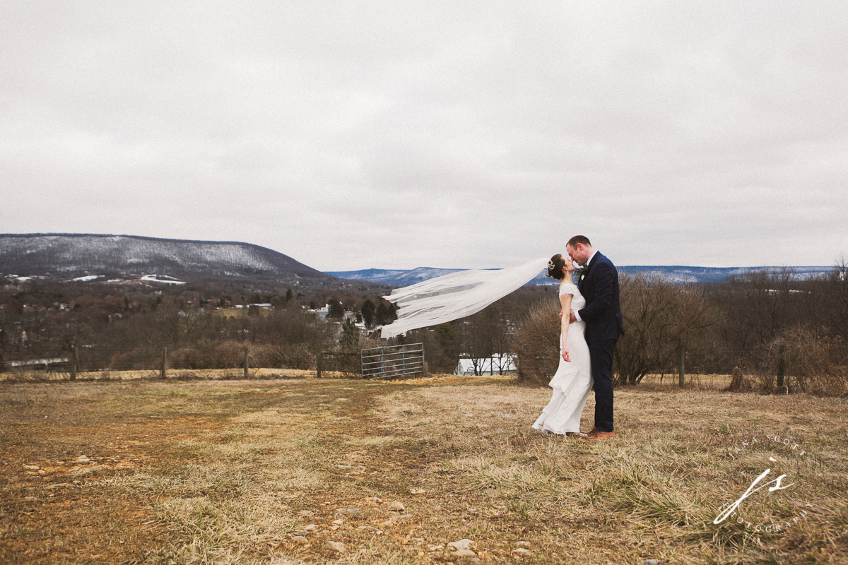 Bride and Groom overlooking State College, PA and Mount Nittany