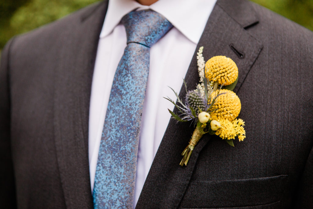 billy balls and blue thistle boutonniere